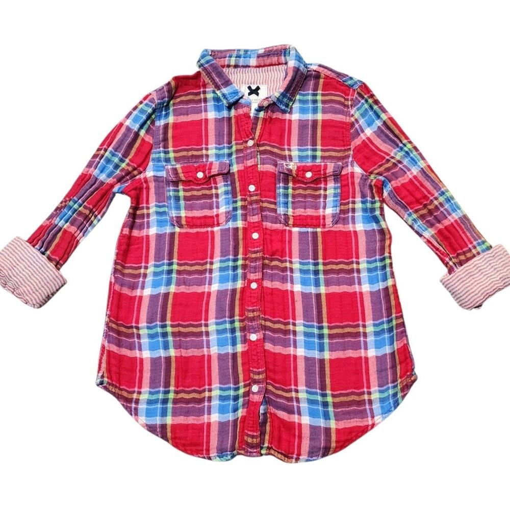 Gilly Hicks Sydney Flannel Shirt Womens Medium Plaid Red Blue Button Down